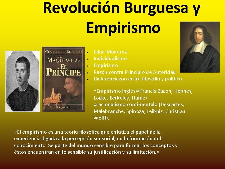 Revolución Burguesa y Empirismo • • Edad Moderna Individualismo Empirismo Razón contra Principio de