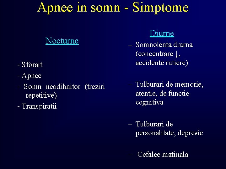 Apnee in somn - Simptome Nocturne - Sforait - Apnee - Somn neodihnitor (treziri