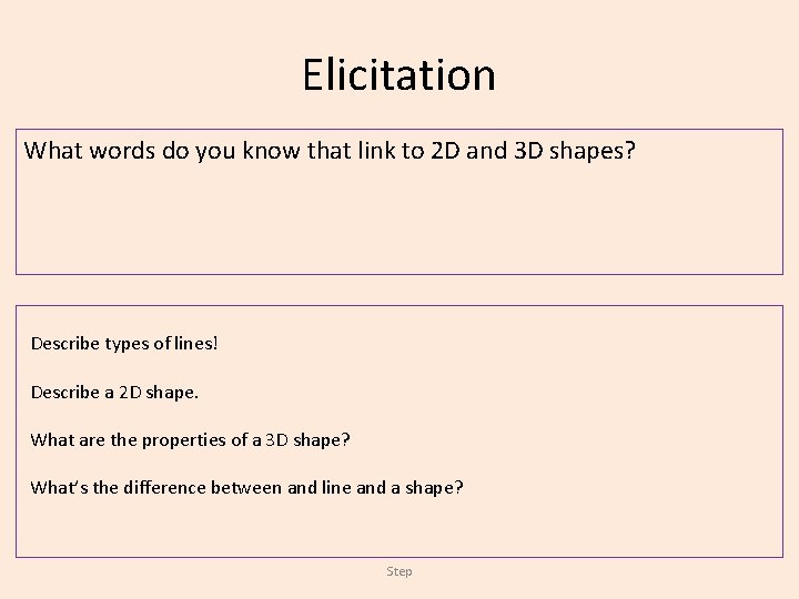 Elicitation What words do you know that link to 2 D and 3 D