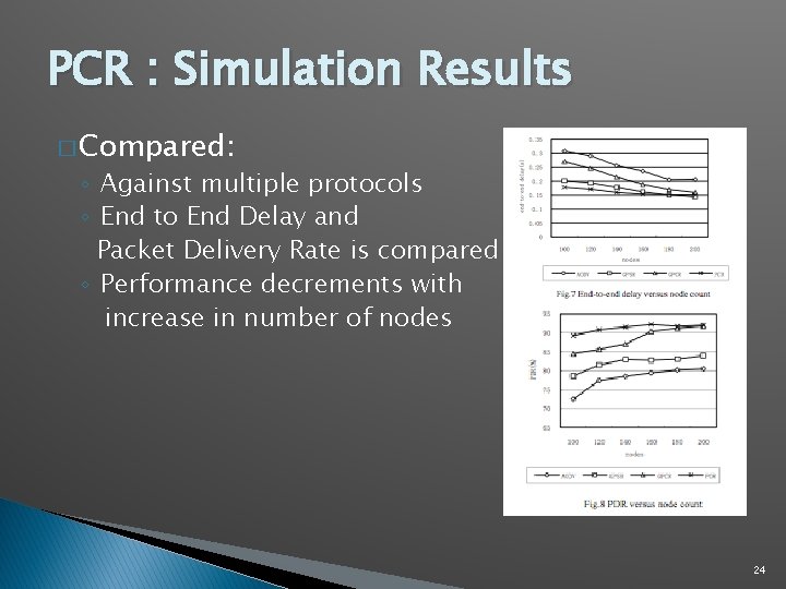 PCR : Simulation Results � Compared: ◦ Against multiple protocols ◦ End to End PCR : Simulation Results � Compared: ◦ Against multiple protocols ◦ End to End