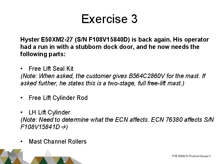 Exercise 3 Hyster E 50 XM 2 -27 (S/N F 108 V 15840 D)
