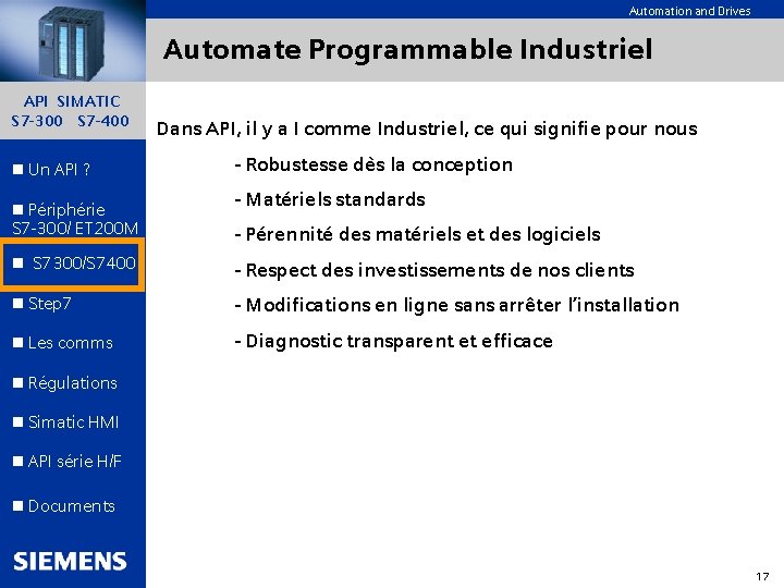 Automation and Drives Automate Programmable Industriel API SIMATIC S 7 -300 S 7 -400