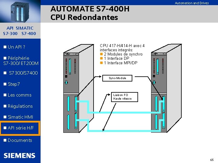 Automation and Drives AUTOMATE S 7 -400 H CPU Redondantes API SIMATIC S 7