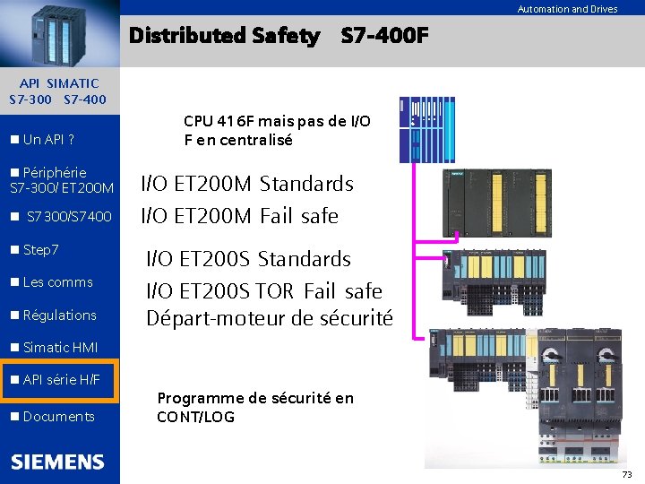 Automation and Drives Distributed Safety S 7 -400 F API SIMATIC S 7 -300