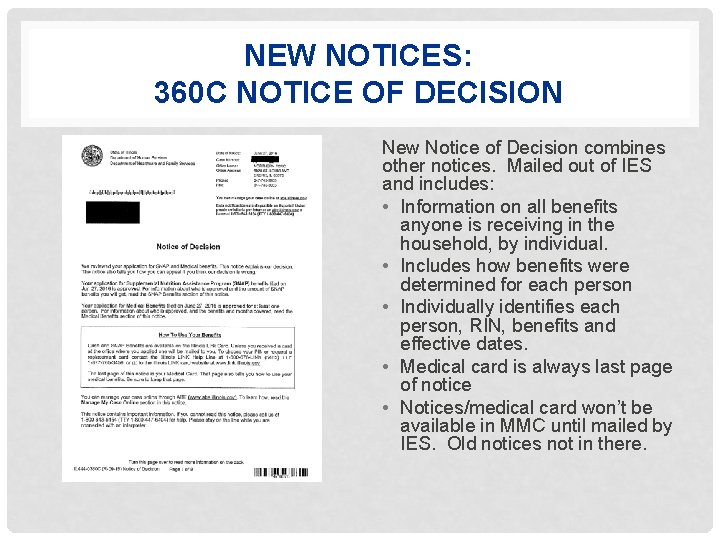 NEW NOTICES: 360 C NOTICE OF DECISION New Notice of Decision combines other notices.