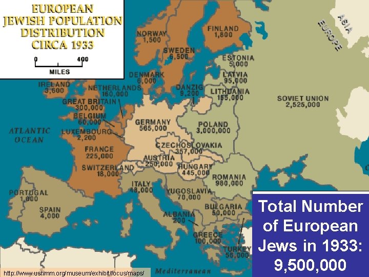 http: //www. ushmm. org/museum/exhibit/focus/maps/ Total Number of European Jews in 1933: 9, 500, 000