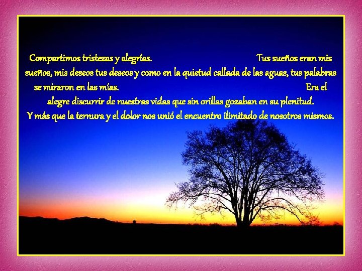 Compartimos tristezas y alegrías. Tus sueños eran mis sueños, mis deseos tus deseos y Compartimos tristezas y alegrías. Tus sueños eran mis sueños, mis deseos tus deseos y