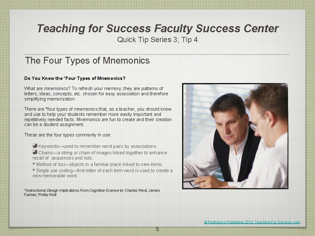 Teaching for Success Faculty Success Center Quick Tip Series 3; Tip 4 The Four