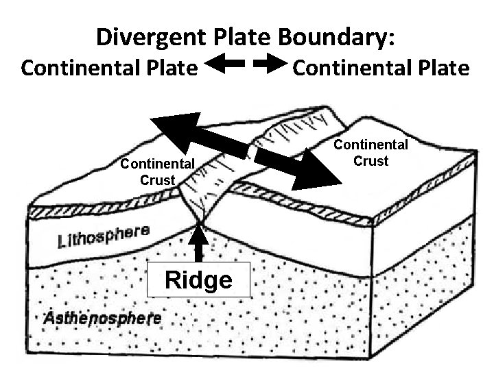 Divergent Plate Boundary: Continental Plate Continental Crust Ridge Continental Plate Continental Crust 