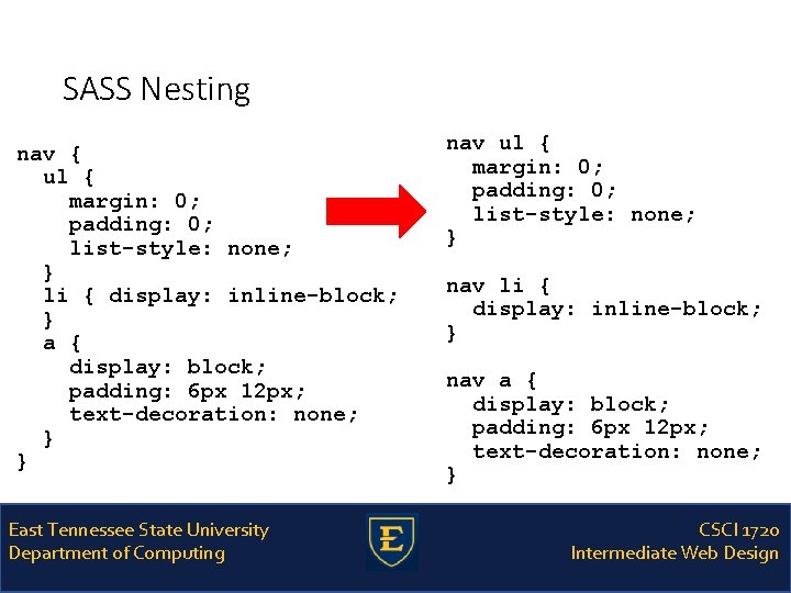 SASS Nesting nav { ul { margin: 0; padding: 0; list-style: none; } li