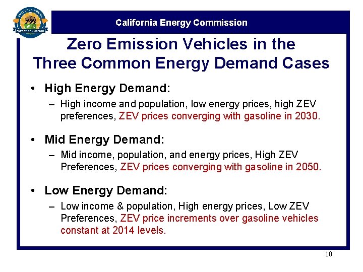 California Energy Commission Zero Emission Vehicles in the Three Common Energy Demand Cases •