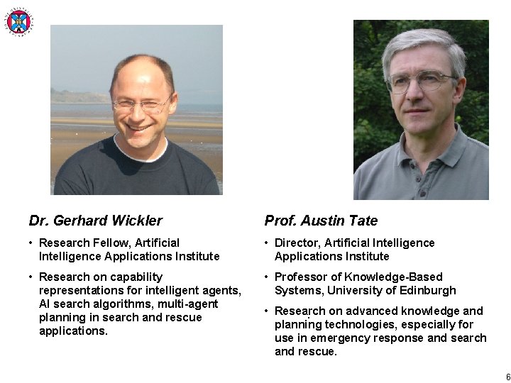 Dr. Gerhard Wickler Prof. Austin Tate • Research Fellow, Artificial Intelligence Applications Institute •