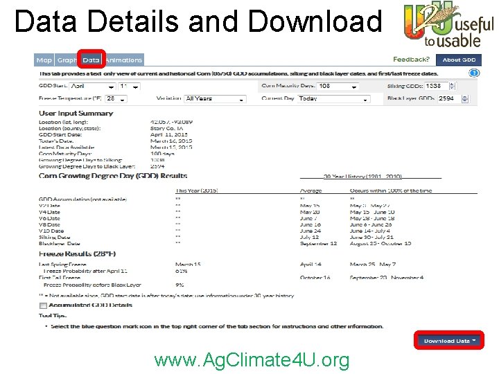 Data Details and Download www. Ag. Climate 4 U. org 