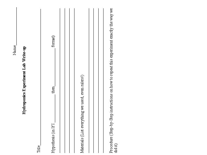  Title__________________________________ Hypothesis (in If I _______ then__________ format) ________________________________________________________________________ Materials (List everything we