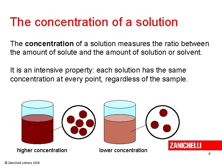 The concentration of a solution measures the ratio between the amount of solute and