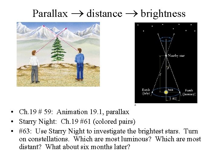 Parallax distance brightness • Ch. 19 # 59: Animation 19. 1, parallax • Starry