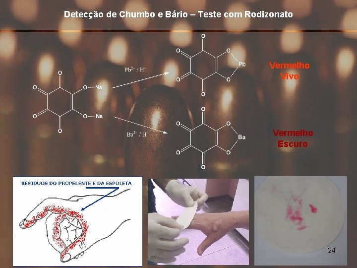 Detecção de Chumbo e Bário – Teste com Rodizonato Vermelho Vivo Vermelho Escuro 24