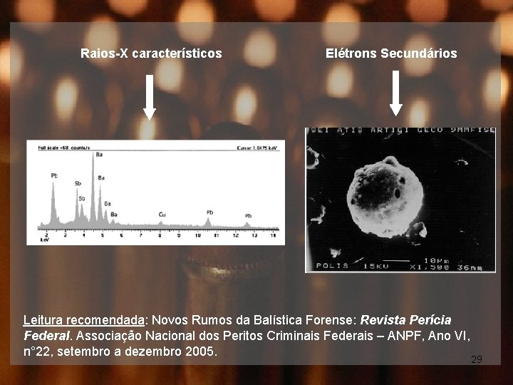 Raios-X característicos Elétrons Secundários Leitura recomendada: Novos Rumos da Balística Forense: Revista Perícia Federal.