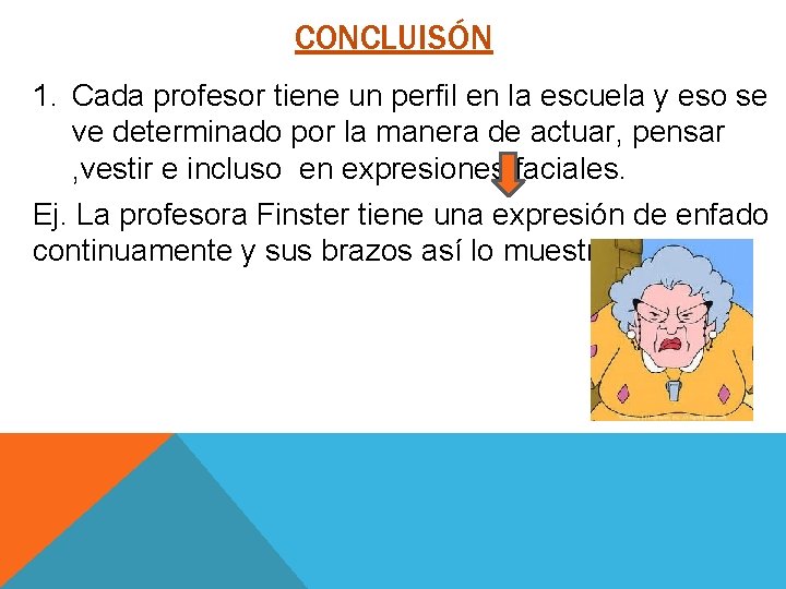 CONCLUISÓN 1. Cada profesor tiene un perfil en la escuela y eso se ve