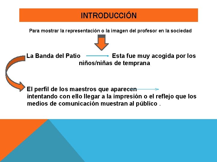 INTRODUCCIÓN Para mostrar la representación o la imagen del profesor en la sociedad La