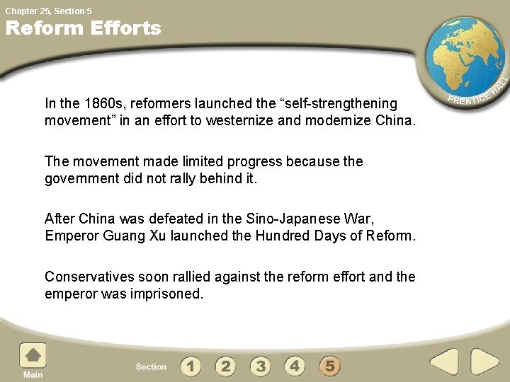 Chapter 25, Section 5 Reform Efforts In the 1860 s, reformers launched the “self-strengthening