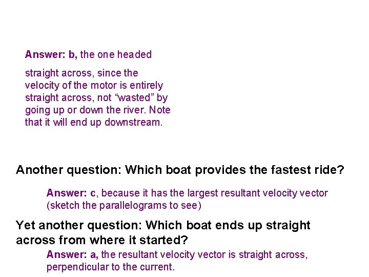 Answer: b, the one headed straight across, since the velocity of the motor is