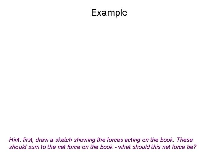 Example Hint: first, draw a sketch showing the forces acting on the book. These