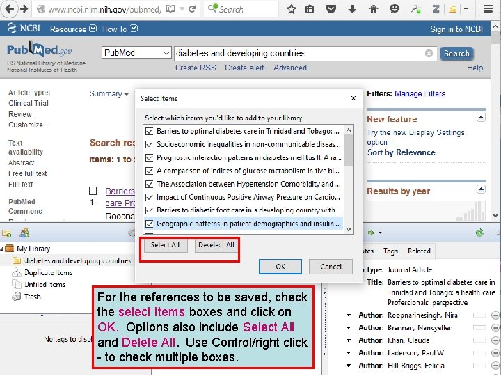 For the references to be saved, check the select Items boxes and click on