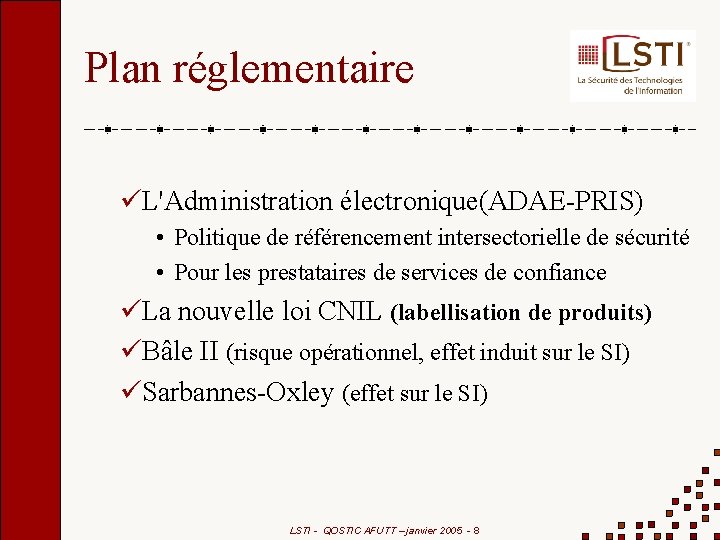 Plan réglementaire L'Administration électronique(ADAE-PRIS) • Politique de référencement intersectorielle de sécurité • Pour les