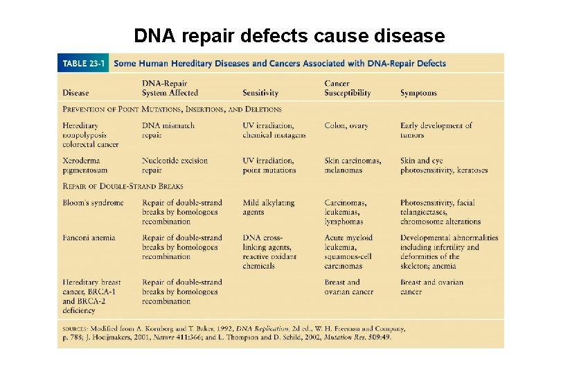 DNA repair defects cause disease 