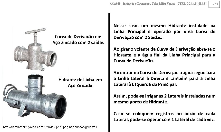 CCA 039 - Irrigação e Drenagem. Tales Miler Soares - UFRB/CCAAB/NEAS Curva de Derivação