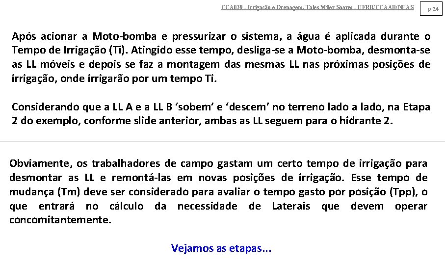 CCA 039 - Irrigação e Drenagem. Tales Miler Soares - UFRB/CCAAB/NEAS p. 24 Após