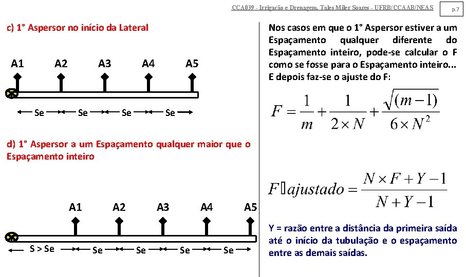 CCA 039 - Irrigação e Drenagem. Tales Miler Soares - UFRB/CCAAB/NEAS c) 1° Aspersor