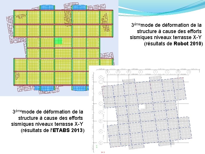 3émemode de déformation de la structure à cause des efforts sismiques niveaux terrasse X-Y