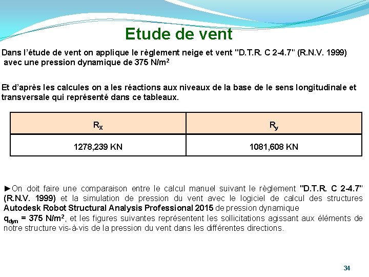 Etude de vent Dans l’étude de vent on applique le règlement neige et vent