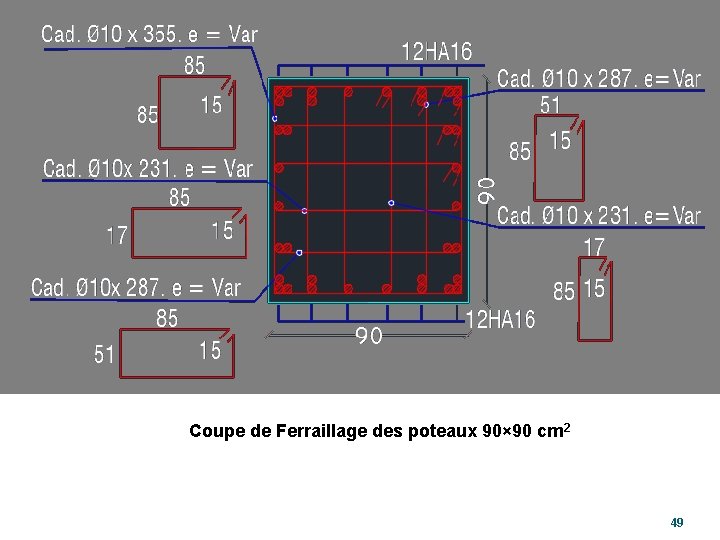 Coupe de Ferraillage des poteaux 90× 90 cm 2 49 