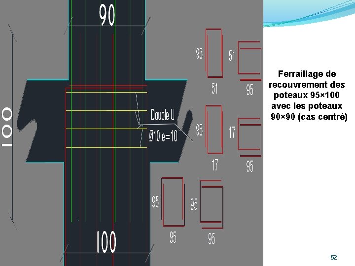 Ferraillage de recouvrement des poteaux 95× 100 avec les poteaux 90× 90 (cas centré)