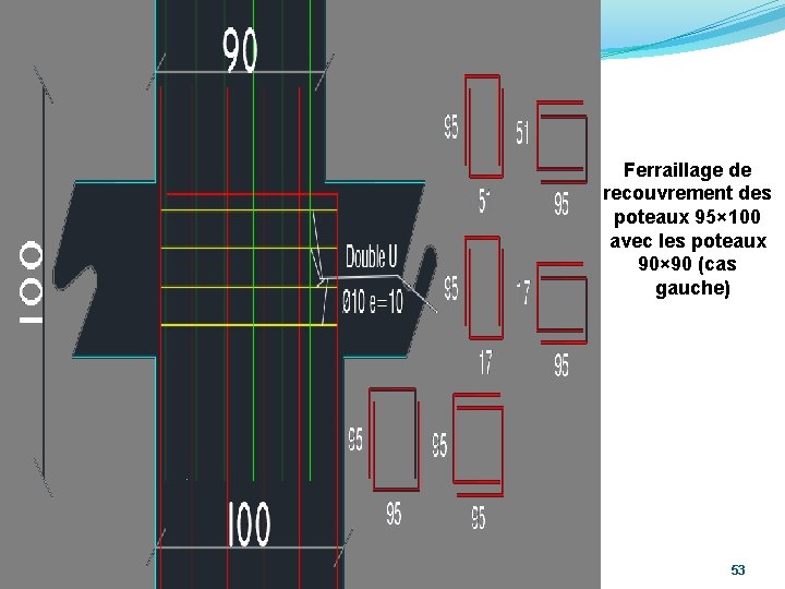 Ferraillage de recouvrement des poteaux 95× 100 avec les poteaux 90× 90 (cas gauche)