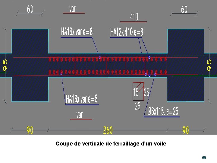 Coupe de verticale de ferraillage d’un voile 59 