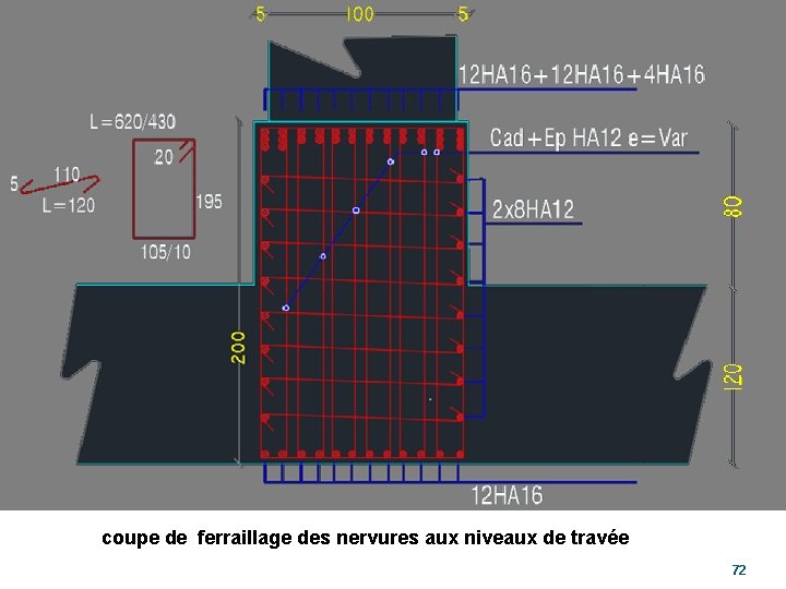 coupe de ferraillage des nervures aux niveaux de travée 72 