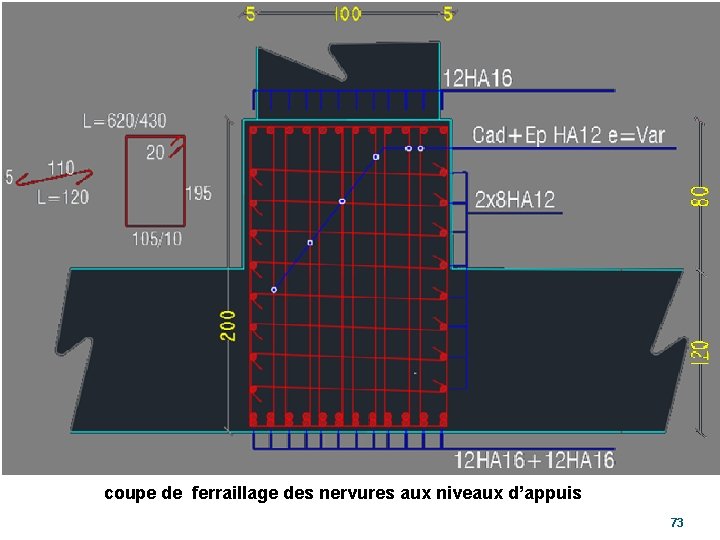 coupe de ferraillage des nervures aux niveaux d’appuis 73 