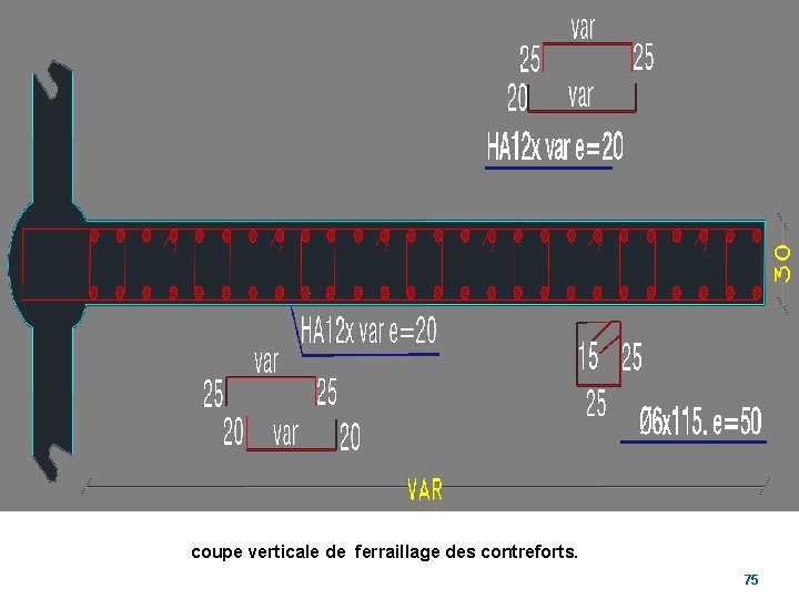 coupe verticale de ferraillage des contreforts. 75 