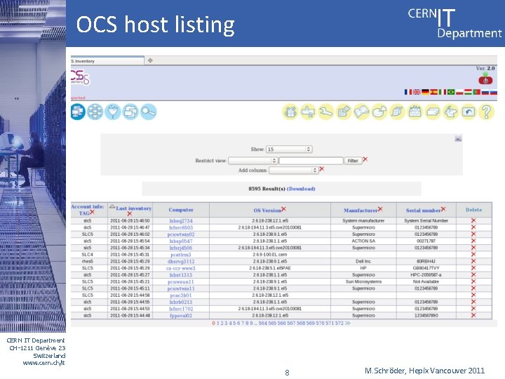 OCS host listing CERN IT Department CH-1211 Genève 23 Switzerland www. cern. ch/it 8
