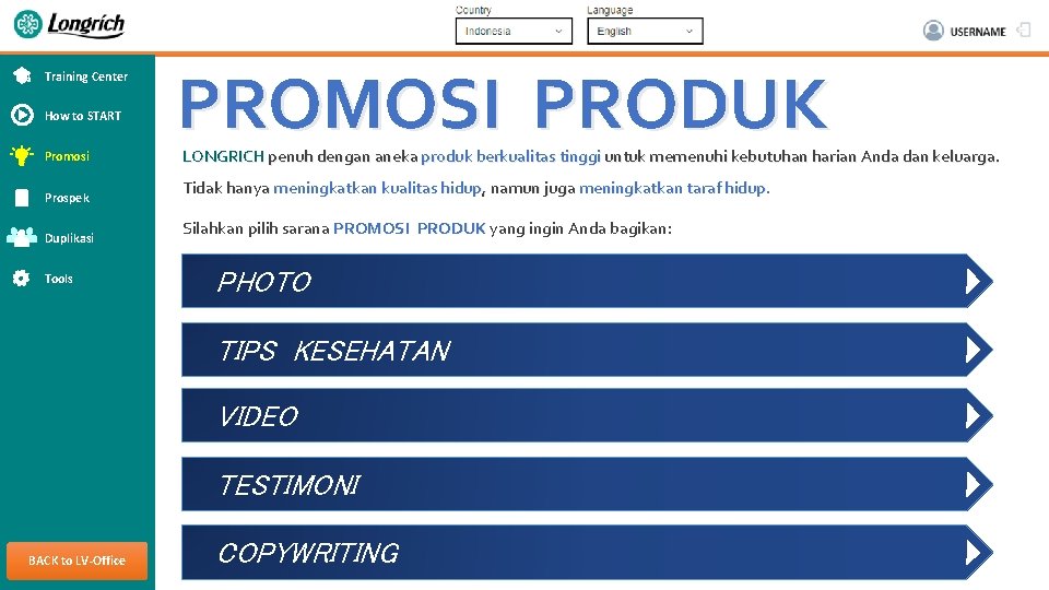 Training Center How to START Promosi Prospek Duplikasi Tools PROMOSI PRODUK LONGRICH penuh dengan