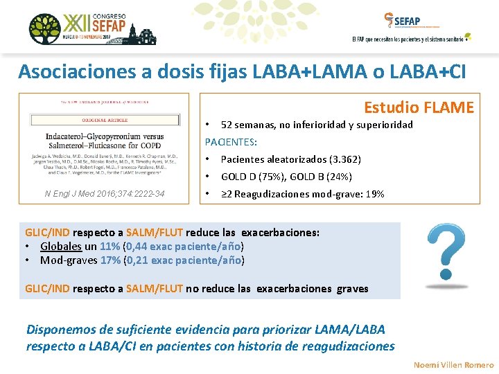 Asociaciones a dosis fijas LABA+LAMA o LABA+CI • Estudio FLAME 52 semanas, no inferioridad