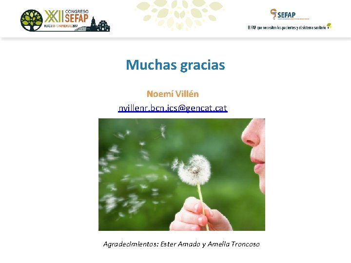 Muchas gracias Noemí Villén nvillenr. bcn. ics@gencat. cat Agradecimientos: Ester Amado y Amelia Troncoso