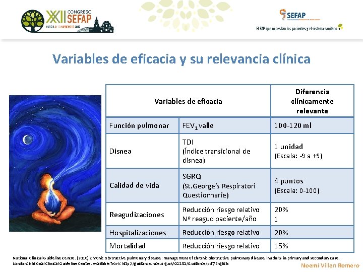 Variables de eficacia y su relevancia clínica Diferencia clínicamente relevante Variables de eficacia Función