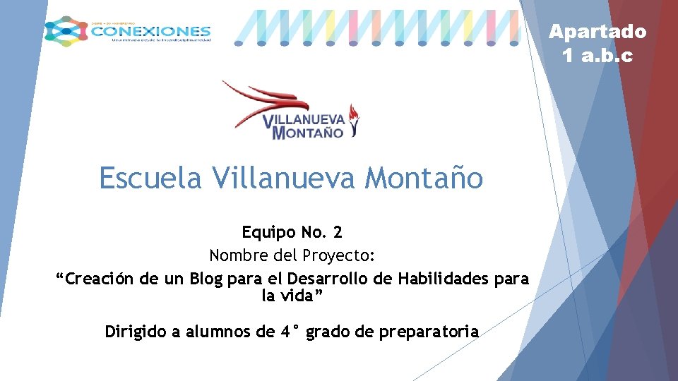 Apartado 1 a. b. c Escuela Villanueva Montaño Equipo No. 2 Nombre del Proyecto:
