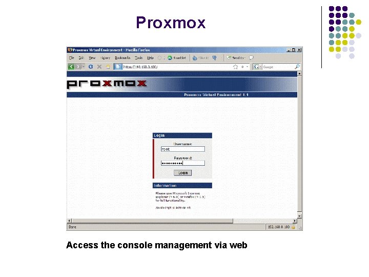 Proxmox Access the console management via web 