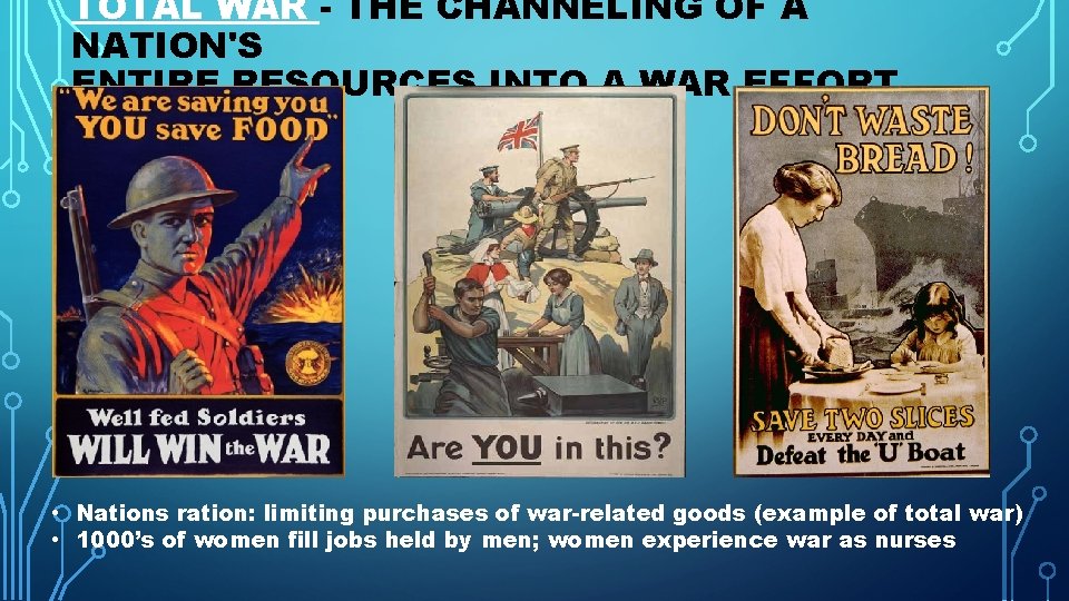 TOTAL WAR - THE CHANNELING OF A NATION'S ENTIRE RESOURCES INTO A WAR EFFORT. TOTAL WAR - THE CHANNELING OF A NATION'S ENTIRE RESOURCES INTO A WAR EFFORT.